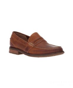 Giày lười nam kiểu Penny loafers mũi tròn bọc gót chân may viền nâu bò GDNGLN0007-VB