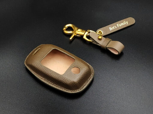 Bao da chìa khóa KIA SELTOS - Epsom Leather - Xám ghi - Khoét nút bấm